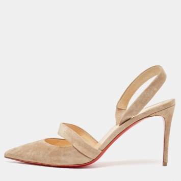 Pre Owned Christian Louboutin Beige Suede Actina Slingback Pumps Size 39