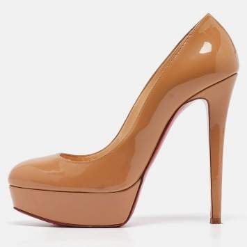 Pre Owned Christian Louboutin Beige Patent Leather Bianca Pumps Size 38