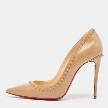 Pre Owned Christian Louboutin Beige Patent Leather Anjalina Pumps Size 36