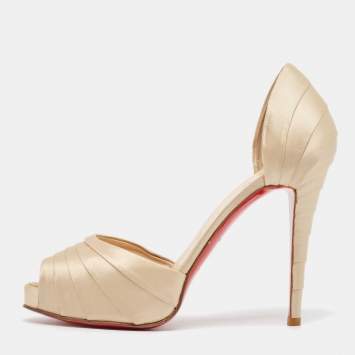 Pre Owned Christian Louboutin Gold Satin Armadillo Pumps Size 38.5