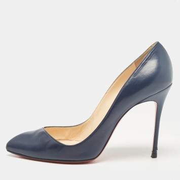 Pre Owned Christian Louboutin Navy Blue Leather Corneille Pumps Size 40.5
