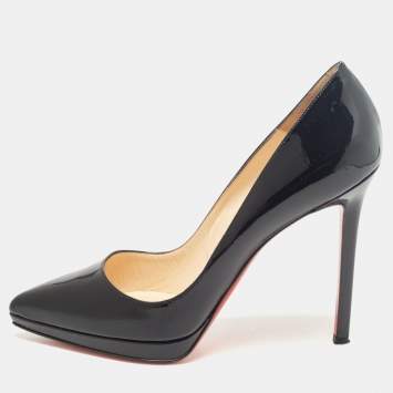 Pre Owned Christian Louboutin Black Patent Leather Pigalle Plato Pumps Size 39.5