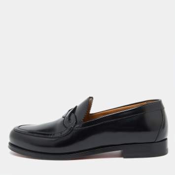 Pre Owned Christian Louboutin Black Patent Leather Loafers Size 39