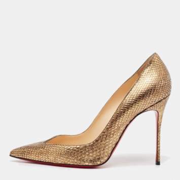Pre Owned Christian Louboutin Gold Snakeskin Completa Pumps 41