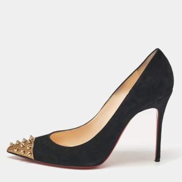 Pre Owned Christian Louboutin Black Suede Geo Pumps Size 38