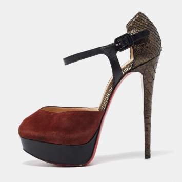 Pre Owned Christian Louboutin Multicolor Leather Python Embossed Leather Mary Jane Pumps 37.5