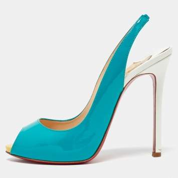 Pre Owned Christian Louboutin Tri Color Patent Leather Flo Sling Pumps Size 38