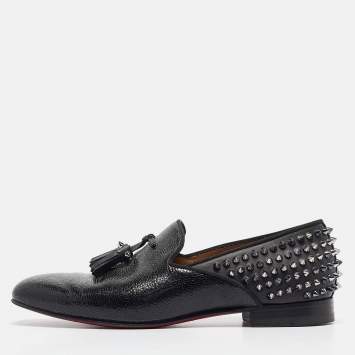 Pre Owned Christian Louboutin Black Leather Tassilo Loafers Size 41.5