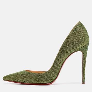 Pre Owned Christian Louboutin Green Glitter Fabric Iriza D'orsay Pumps Size 38