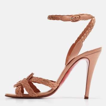 Pre Owned Christian Louboutin Beige Woven Leather Marilou Sandals Size 40.5
