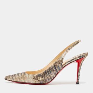 Pre Owned Christian Louboutin Gold Glitter Slingback Pumps Size 41