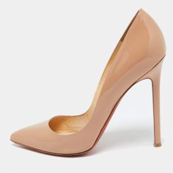Pre Owned Christian Louboutin Beige Patent Leather Pigalle Pointed Toe Pumps Size 37.5