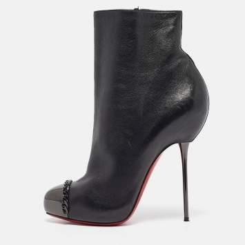 Pre Owned Christian Louboutin Black Leather Metaliboot 120 Ankle Boots Size 38