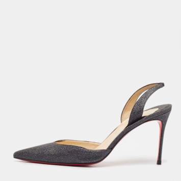 Pre Owned Christian Louboutin Black Glitter Slingback Pumps Size 40