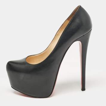 Pre Owned Christian Louboutin Black Leather Daffodile Platform Pumps Size 38.5