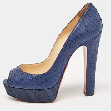 Pre Owned Christian Louboutin Blue Python Leather Lady Peep Peep Toe Pumps Size 37