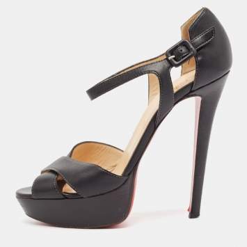 Pre Owned Christian Louboutin Black Leather Sporting Sandals Size 37