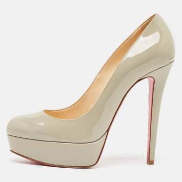 Pre Owned Christian Louboutin Grey Patent Leather Bianca Platform Pumps Size 38