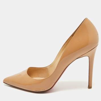 Pre Owned Christian Louboutin Beige Patent Leather Pigalle Pumps Size 40