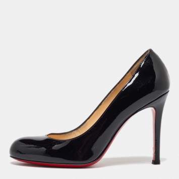 Pre Owned Christian Louboutin Black Patent Leather Simple Pumps Size 35