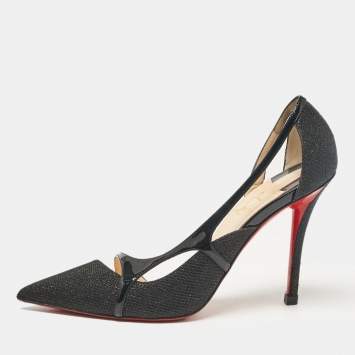 Pre Owned Christian Louboutin Black Lurex Fabric and Patent Leather Edith D'orsay Pumps Size 38