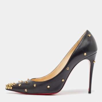 Pre Owned Christian Louboutin Black Leather Degraspike Pumps Size 39