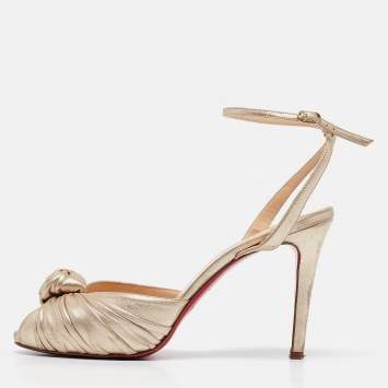 Pre Owned Christian Louboutin Gold Leather Greissimo Ankle Strap Sandals Size 37.5