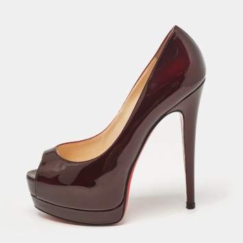 Pre Owned Christian Louboutin Burgundy Patent Palais Royal  Pumps Size 35.5