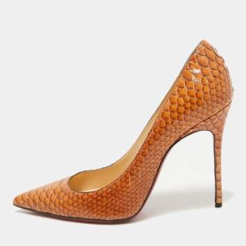 Pre Owned Christian Louboutin Brown Python Leather So Kate Pumps Size 38