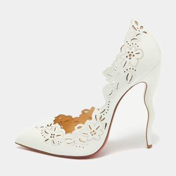 Pre Owned Christian Louboutin White Patent Leather D'orsay Pumps Size 40