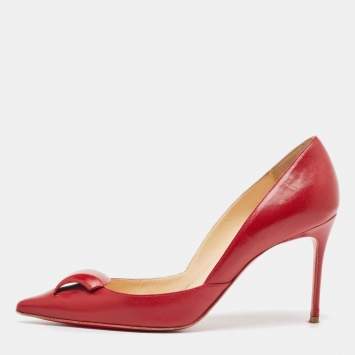 Pre Owned Christian Louboutin Red Leather Pointed Toe Pumps Size 37.5