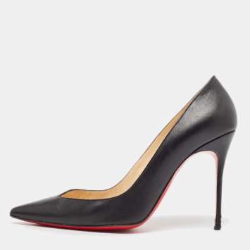 Pre Owned Christian Louboutin Black Leather Pointed Toe Pumps Size 38.5