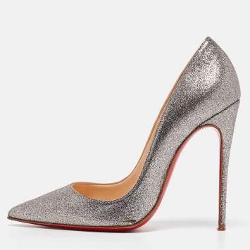 Pre Owned Christian Louboutin Silver Glitter So Kate Pumps Size 35