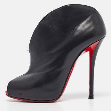 Pre Owned Christian Louboutin Black Leather Chester Fille Ankle Length Boots Size 36