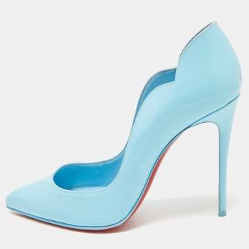 Pre Owned Christian Louboutin Blue Patent Leather Hot Chick Pumps Size 36