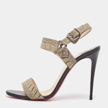 Pre Owned Christian Louboutin Grey Ostrich Leg Leather Sova Sandals Size 40