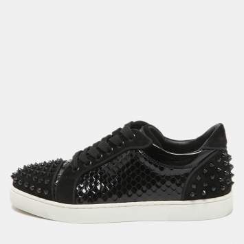 Pre Owned Christian Louboutin Black Embossed Patent Leather and Suede Vieira 2 Sneakers Size 40.5