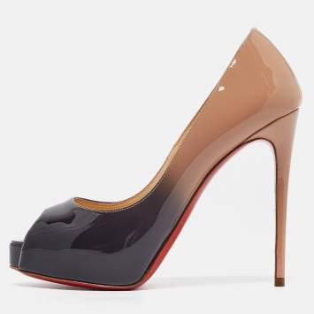 Pre Owned Christian Louboutin Beige Patent Leather Very Prive Peep Toe Pumps Size 34