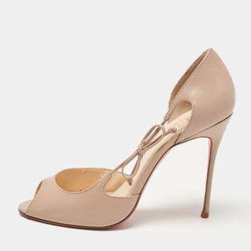 Pre Owned Christian Louboutin Beige Patent Leather Delico Peep Toe Pumps Size 39