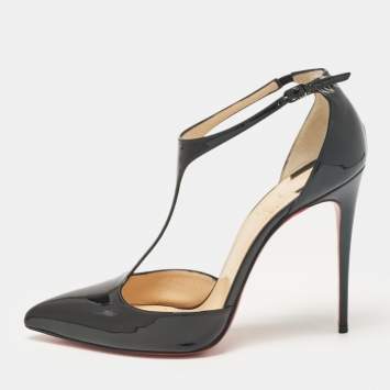 Pre Owned Christian Louboutin Black Patent Leather J String Pumps Size 40