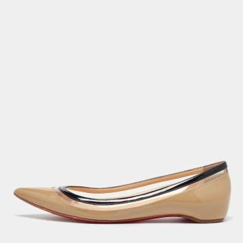 Pre Owned Christian Louboutin Beige/Black Patent Leather and PVC Paulina Ballet Flats Size 36