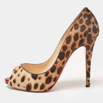 Pre Owned Christian Louboutin Brown/Beige Leopard Print Calf Hair Flo Pumps Size 40.5