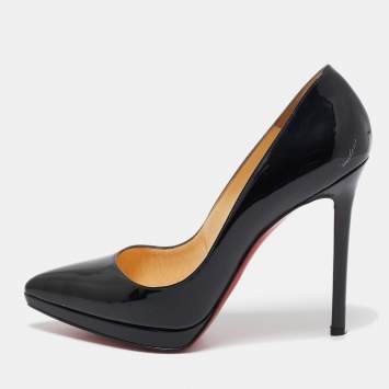 Pre Owned Christian Louboutin Black Patent Leather Pigalle Plato Pumps Size 38.5