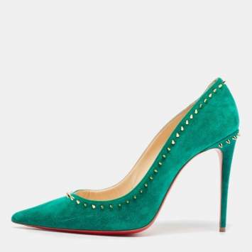 Pre Owned Christian Louboutin Green Suede Anjalina Pumps Size 40.5