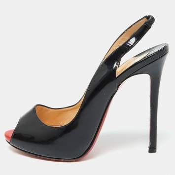 Pre Owned Christian Louboutin Black Patent Leather Private Number Slingback Sandals Size 37.5