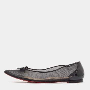 Pre Owned Christian Louboutin Black Mesh and Patent Leather Ballet Flats Size 38