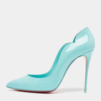 Pre Owned Christian Louboutin Blue Patent Leather Hot Chick Pumps Size 41