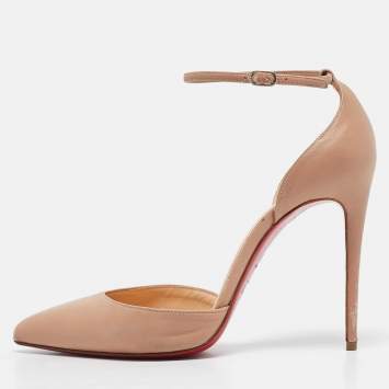 Pre Owned Christian Louboutin Beige Leather Uptown Ankle Strap Pumps Size 38