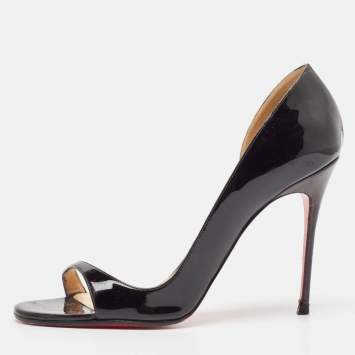 Pre Owned Christian Louboutin Black Patent Leather Toboggan Pumps Size 40