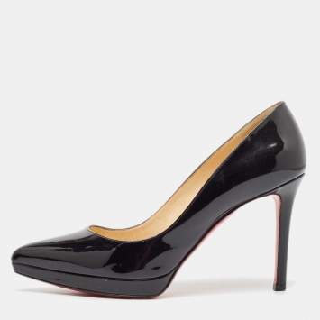 Pre Owned Christian Louboutin Black Patent Leather Pigalle Plato Pumps Size 37.5